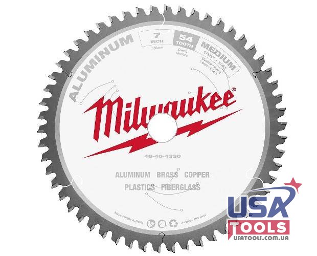 Пиляльний диск 180/16-20 мм (7") на 54 зуби по алюмінію EU Milwaukee 48-40-4330