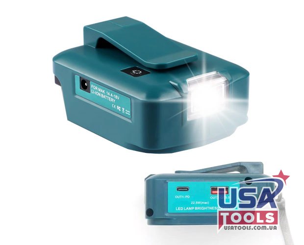 Адаптер на акумулятор Makita 18V Led 230 lm + USB-C 22.5W + USB QC 3.0 + 12V 3A