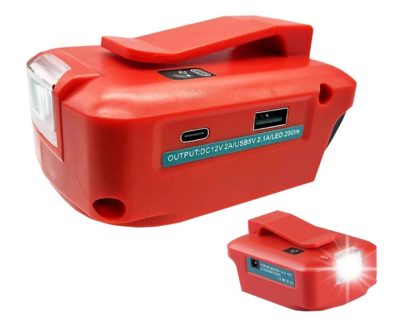 Адаптер на акумулятор Milwaukee 18В Led 200 lm + USB-C 18W + USB-A 2.1A + 12V